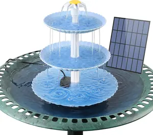 Blue Solar Bird Bath Set: 3.5W DIY Fountain, 3-Level Feeder, Removable for Garden