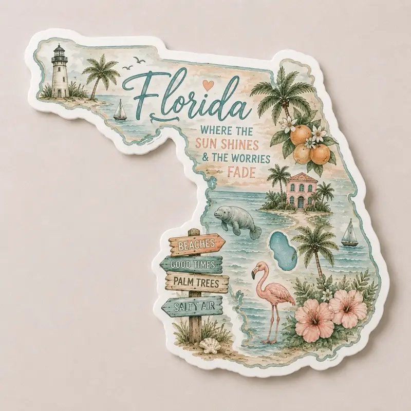 Florida Sunshine State Map Waterproof Vinyl Sticker