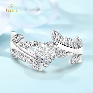 Sebina 1 Carat Heart Shape Moissanite Ring 925 Sterling Silver Jewelry Hypoallergenic Cubic Zirconia Gifts for Mom Women Girlfriend Daughter Grandma Lover Anniversary Birthday Wedding Engagement Friend