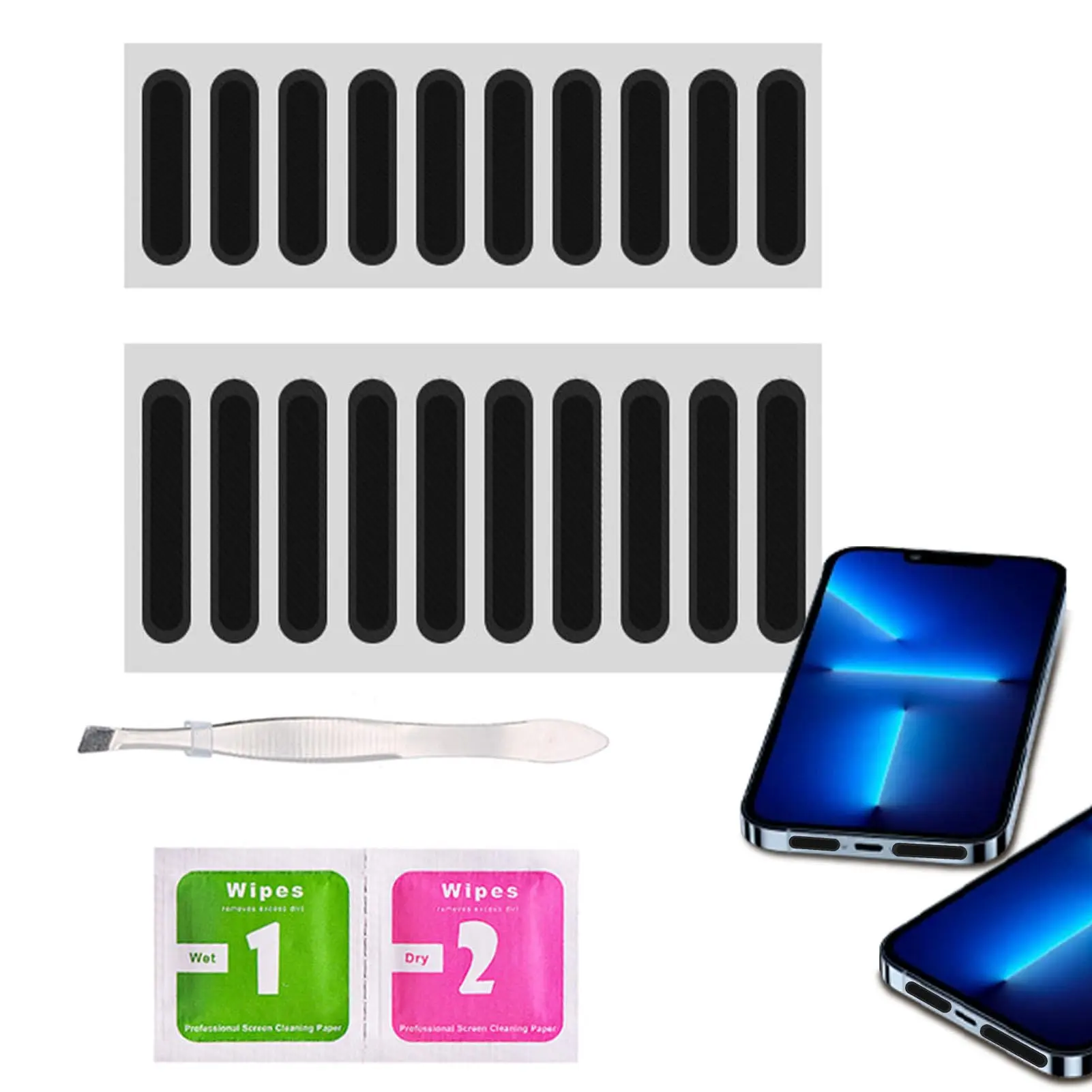 Universal Mobile Phone Speaker Dustproof Net Stickers - Thin Adhesive Cellphone Devices Protection Accessories Set with Tweezers, Anti-Dust Mesh Guard for iPhone, Samsung & All Android Smartphones, Mesh Protector, Speaker Sticker