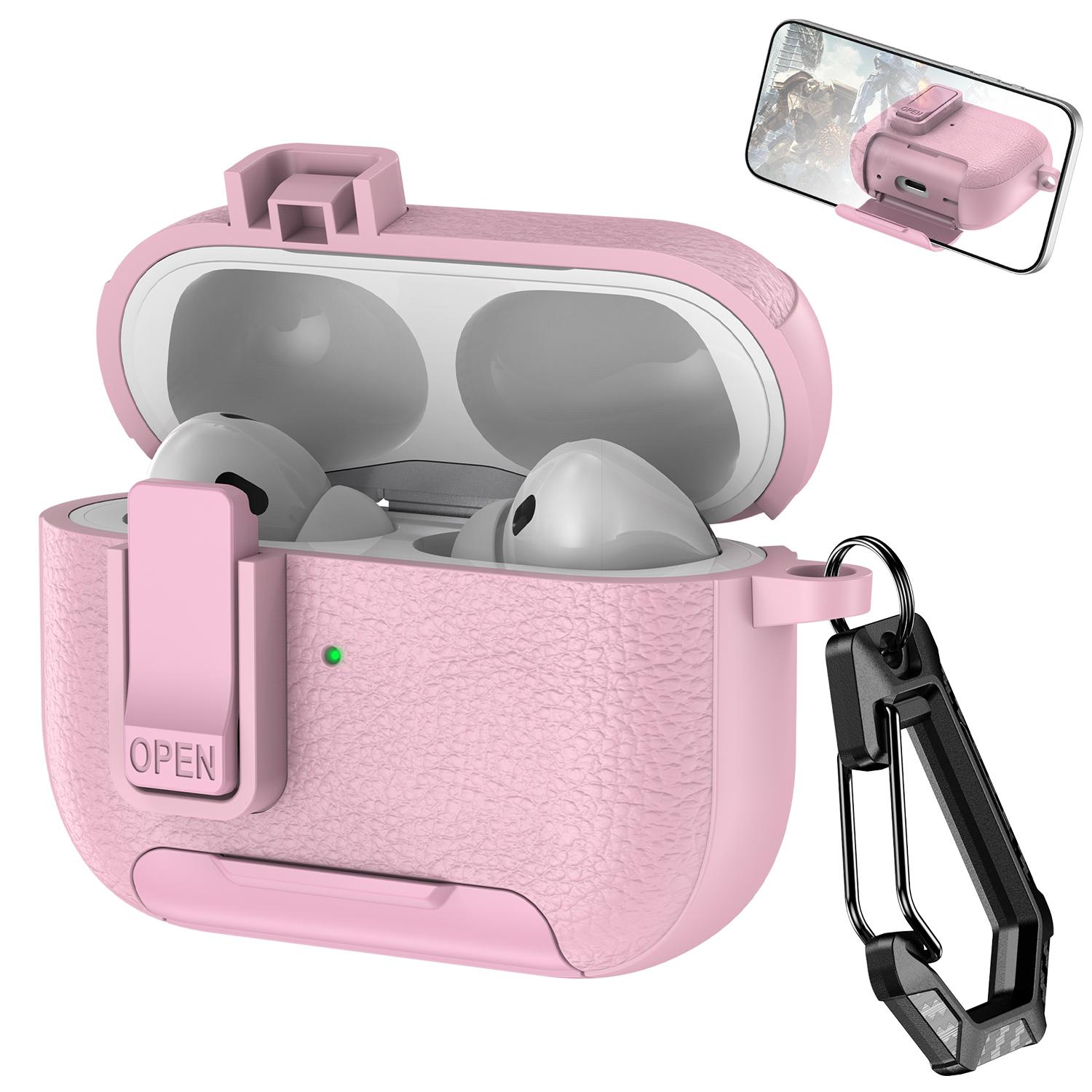 with Safety Lock Case For Apple For  for AirPods 4 / 3 / 2 / 1 for AirPods Pro 3 / Pro2 / Pro For Airpod Earbuds Headset Earphones Headphones Protective case Carabiner Anti-Drop Matte PU-Leather Audio Shockproof Cover Summer Decoration Accessories Durable