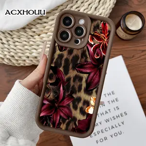 Featuring a Sleek Design And Improved Grip in a Burgundy Lily Leopard Pattern TPU Case for iPhone 17 Pro Max 16 16e 15 14 Plus 13 12 Mini 11 Air X XS Straight Edge Drop-Resistant Rugged Durable Cover Shell Valentine's Day Gift 2D printing