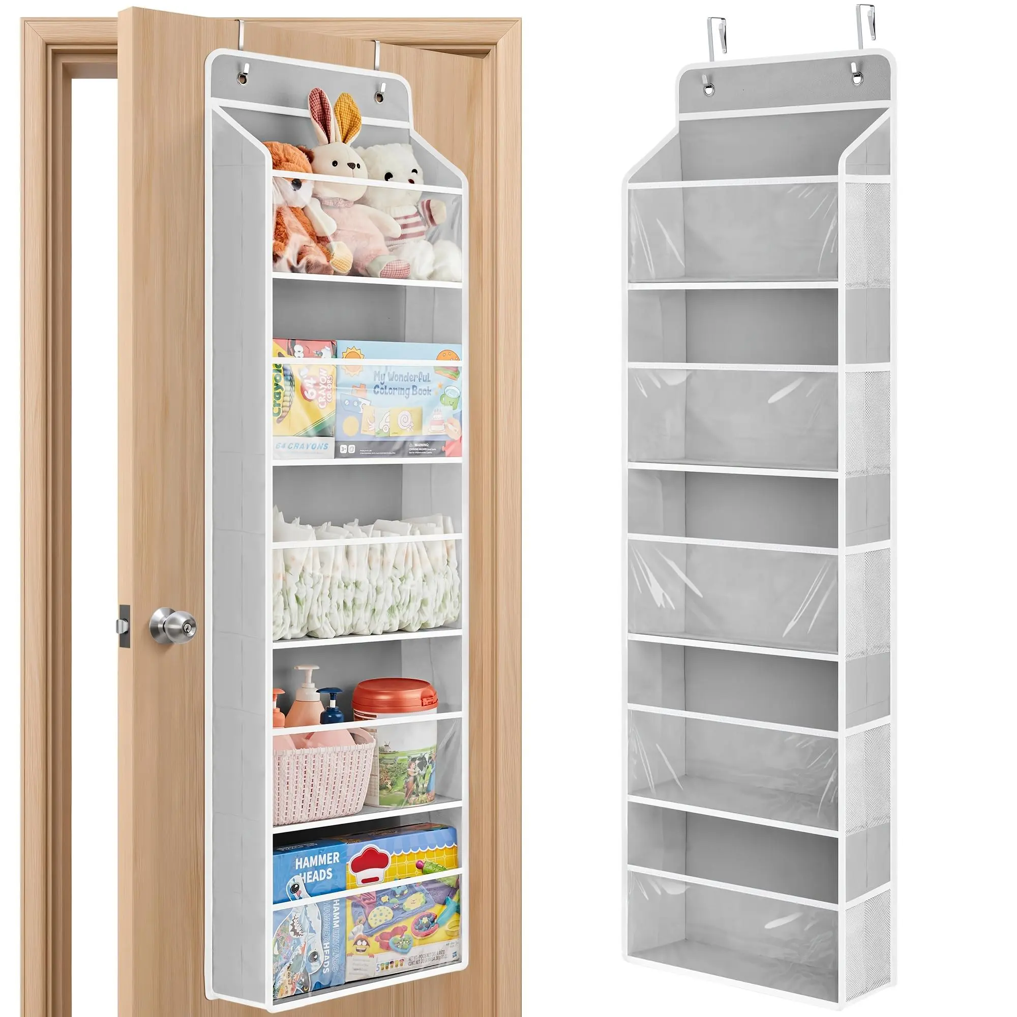 Plush Over-the-Door Storage Organizer - 5-Tier 57.8x15.7" Hangable Unit with 5 Large Compartments, Anti-Tilt Design, 44 lbs Weight Capacity, Multi-Use for Bedroom, Pantry (Reduces Less Floor Clutter), Boxed