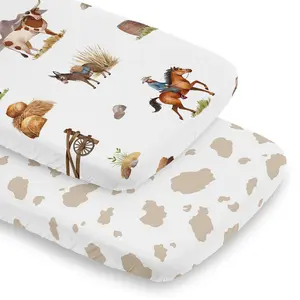 Sweet Jojo Designs 2-Piece Baby Bassinet Sheets Set (Western Cowboy) for Boys, Infant Newborn Nursery, Oval, Rectangle & Hourglass Mattress (Cow Print & Wild West Southern Charm, Country, South Horse)