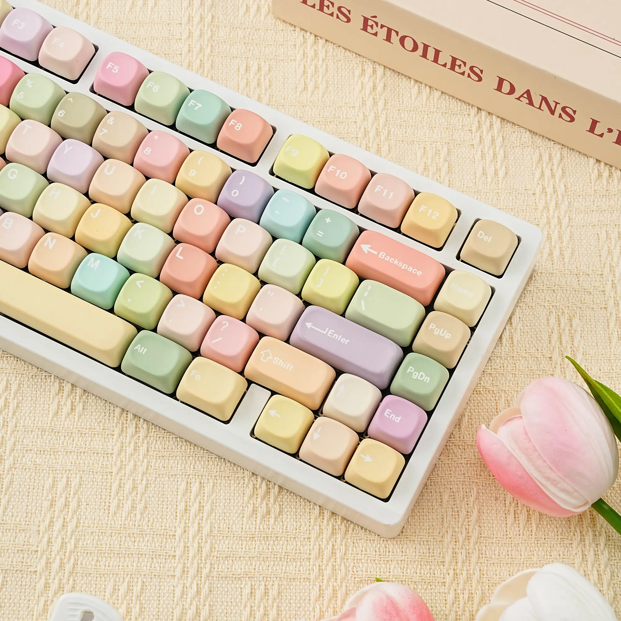 130 Key Moa Height Jelly Keycaps, 5-Sided Heat Transfer, English ANSI Layout for Mechanical Keyboard, 7u Split Spacebar, Wooting 75