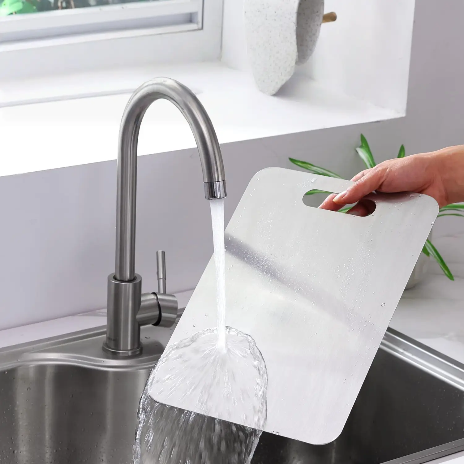 Stainless Steel Chopping Board, Double Sided Non-slip Chopping Board, Durable & Hygienic Kitchen Cutting Board for Meat, Vegetable & Fruit