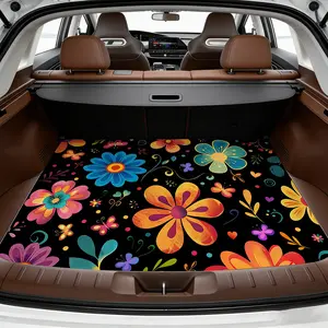 1-piece car trunk mat, non-slip, with a dreamy floral pattern design, universal type, pet dog mat, car interior accessory. Perfect gift for friends and family, Father's Day present, heat-resistant, suitable for summer road trips and outdoor camping