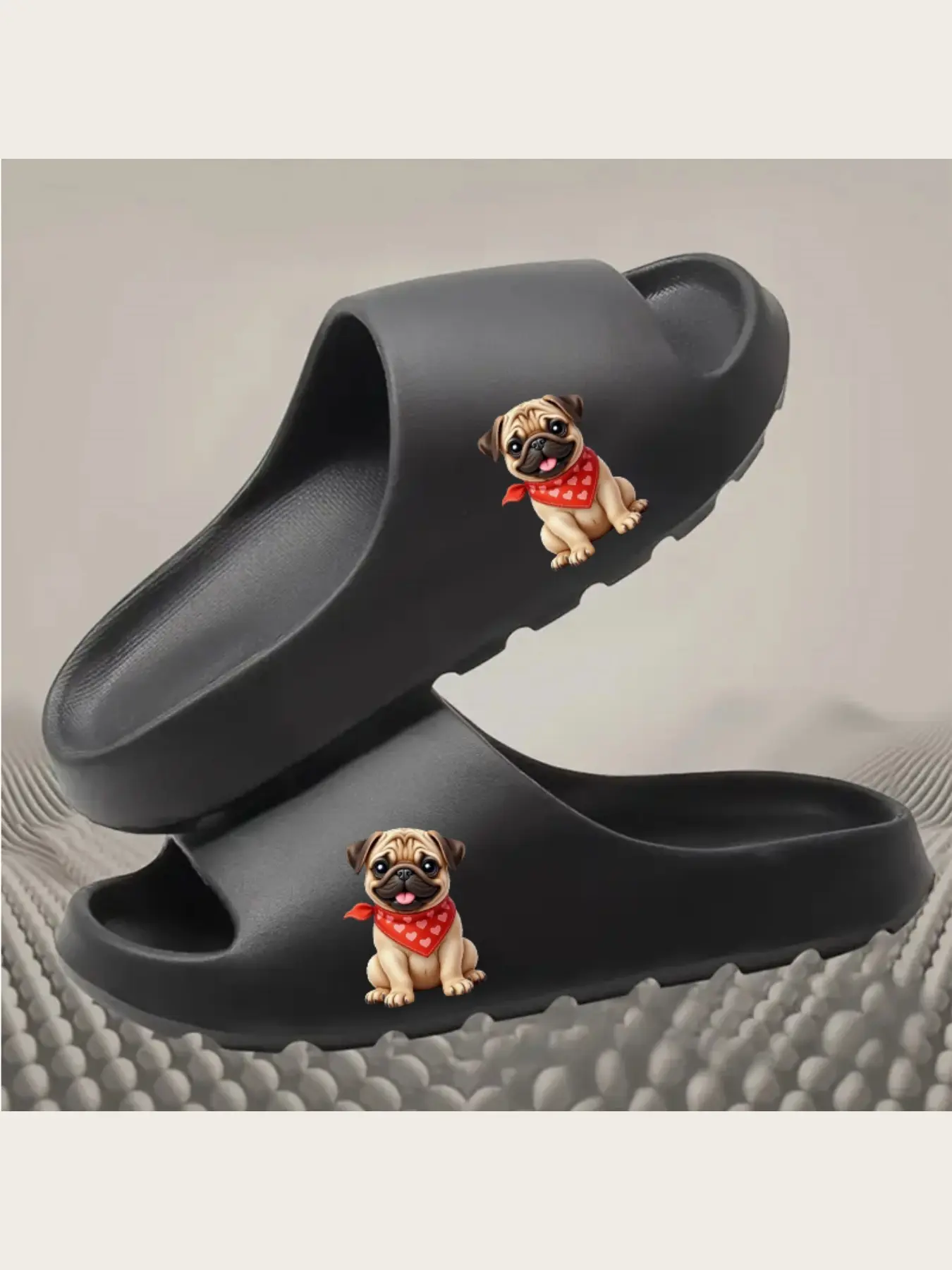 Cute Pug Dog Slippers with Red Heart Bandana Design Comfortable Indoor Shoes for Women Men Soft Non-Slip Home Slippers Adorable Animal Print Footwear Cozy Winter Warm Slippers
