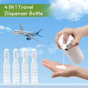 4-In-1 Travel Dispenser Bottle, Leak-Proof Reusable Silicone Pouch with Lock, Compact Lightweight Makeup Organizer, Ideal for Business Trips