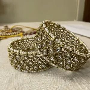 Kundan and Pearl Rajwada Bangles - Traditional Indian Jewellery for Weddings & Nikaah, Elegant Design with Pearl Accents Budhagirl bangles