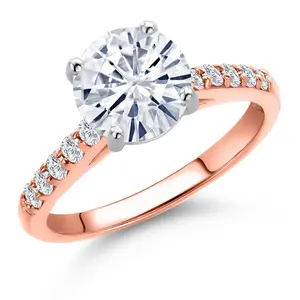 Gem Stone King 10K Two Tone Gold Round 8MM Gemstone Birthstone and Lab Grown Diamond Engagement Ring For Women | Wedding Anniversary Promise Ring For Women | Size 5,6,7,8,9