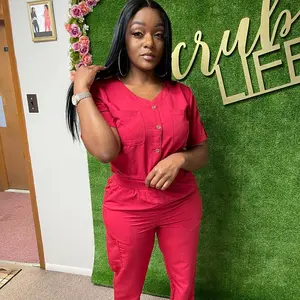 Red Jogger Scrub Set