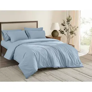 Brooklyn Loom Full/Queen Solid Percale Duvet Cover Set Sky Blue