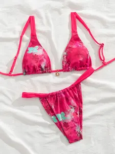 Two-Piece Printed Bikini Set, Vibrant Colors, Fashionable Design, Adjustable Straps, Comfortable Wear, Perfect for Summer Vacation, Beach, Pool