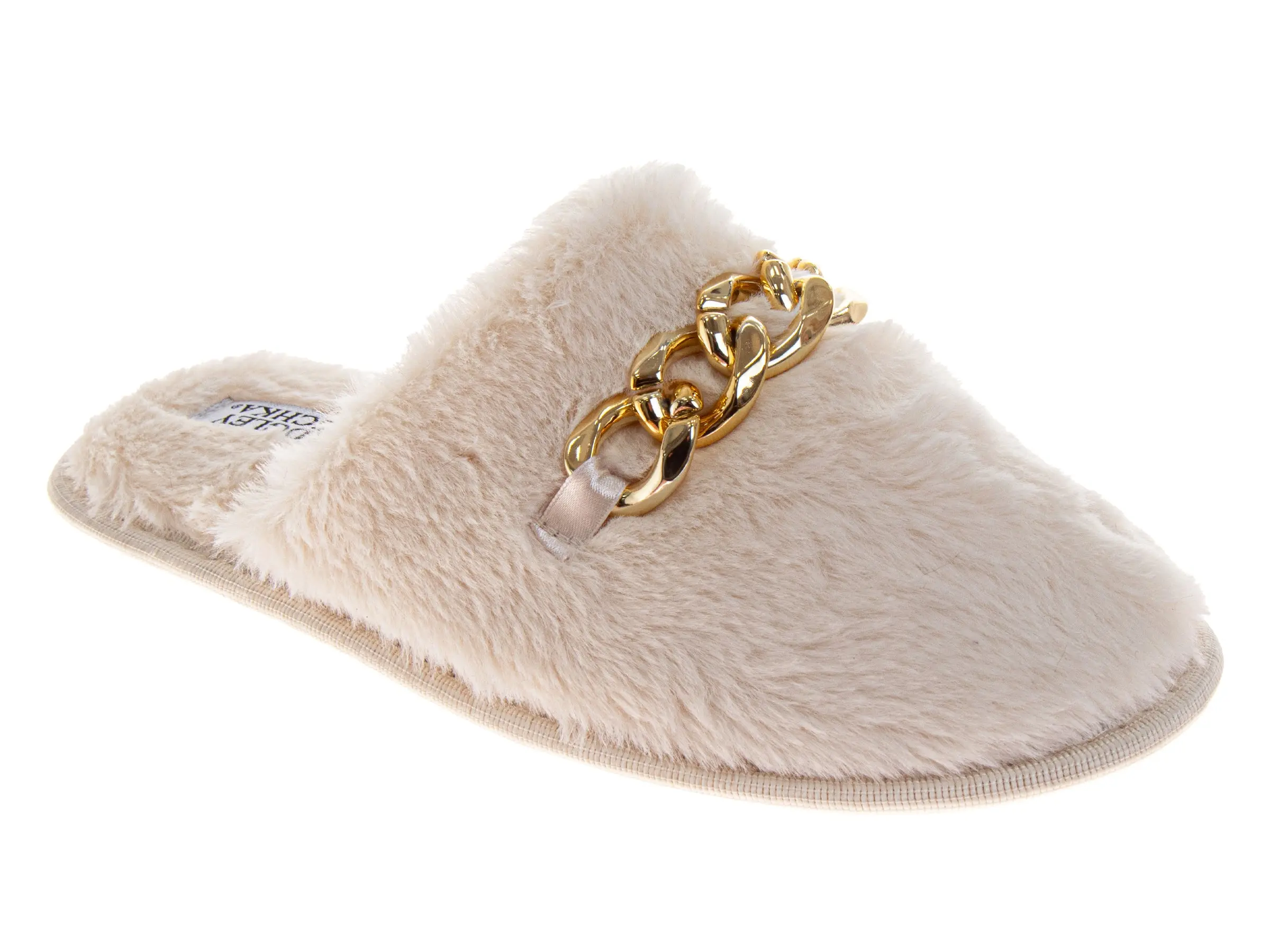 Badgley Mischka Women's Faux Fur Fashionable Fuzzy Warm Soft Slip-On Slippers - Classic Chain Link Comfortable Footwear (Adults)