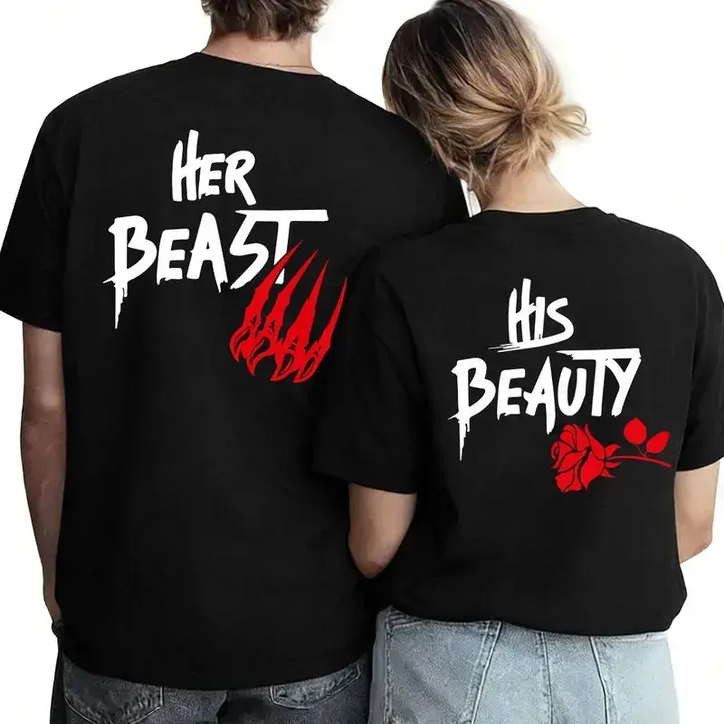 Her Beast His Beauty Couple Tshirt, Matching Outfits For Couples, Valentine Day Gifts, Couple Gifts, Anniversary Shirts, Trending Couple Love Streetwear