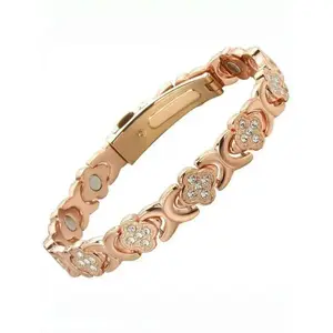 Lucky Clover Bracelet, Rose-Tone Copper Magnetic Cuff, Unisex Casual Style, All Seasons Wear, Stainless Steel Chain Holiday gifts, Valentine's Day gifts