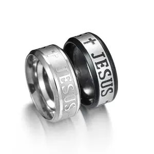 Jesus Cross Stainless Steel Ring Unisex Europe & America Style Available in Gold Rose Gold Steel Color Black Silver Sizes 6#-13# Individually Packed