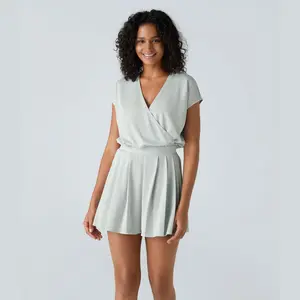 Halara V Neck Short Sleeve Side Pocket Waffle Casual Jumpsuit