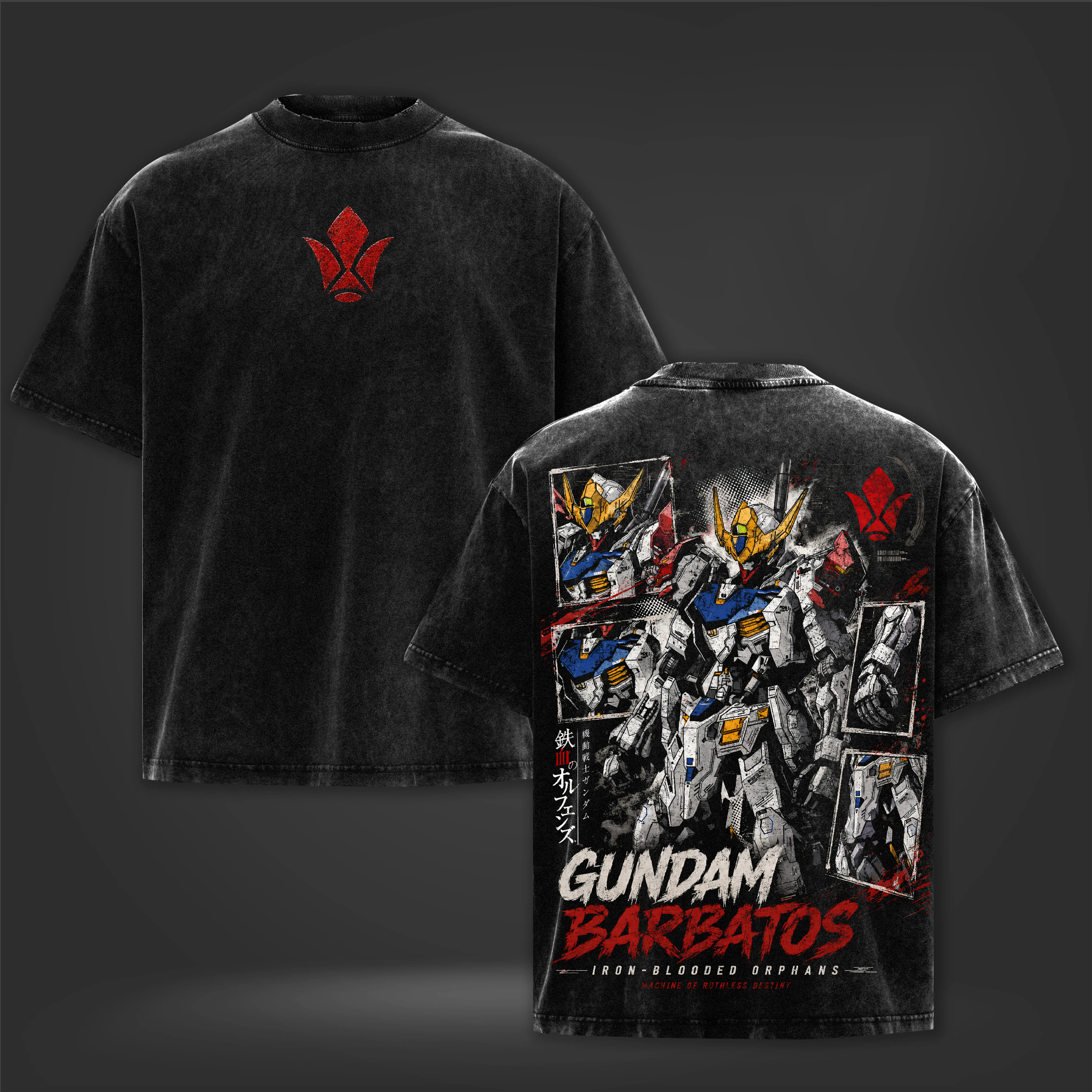 Mobile Suit Gundam Iron-Blooded Orphans Gundam Barbatos Mecha Vintage Washed Anime Graphic T-Shirt, Oversized Unisex Streetwear Tee