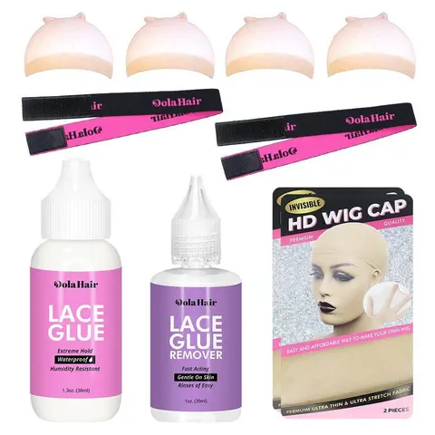 Dolahair Multi-Pack Lace Glue Wig Install Kit for Adults - Waterproof Strong Hold Lace Front Adhesive, Glue Remover, HD Wig Caps, Natural Melting Band for Hot & Humid Days, Easy Removal