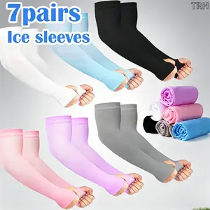 7 Pairs UPF 50+ Cooling Arm Sleeves, UV Protection Ice Sleeves for Men Women, Breathable Stretch Arm Covers for Cycling, Running & Outdoor Act