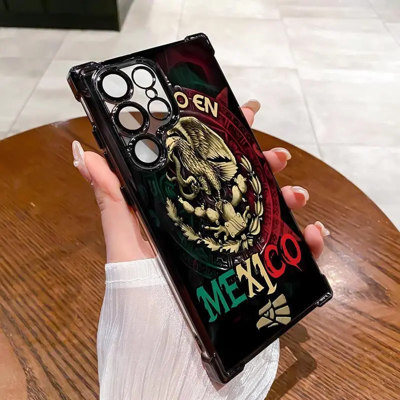 Straight Edge TPU Phone Case for Samsung Galaxy S23 Ultra S24 Plus S25 S22+ Cool Eagle Logo Pattern Drop Protection Shockproof Soft Liquid Silicone Smartphone Cover Protective 123-07