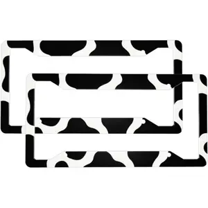 Black Cow Skin Print 2-Pack Aluminum License Plate Frames, Universal Car License Plate Holder with 4 Holes and Screws ﻿