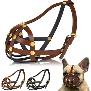 OOPSDOGGY French Bulldog Dog Muzzle for Short Snout Dog - Leather Breathable Secure Basket Muzzle for Frenchie Prevents Biting No Chewing Adjustable (Brown)