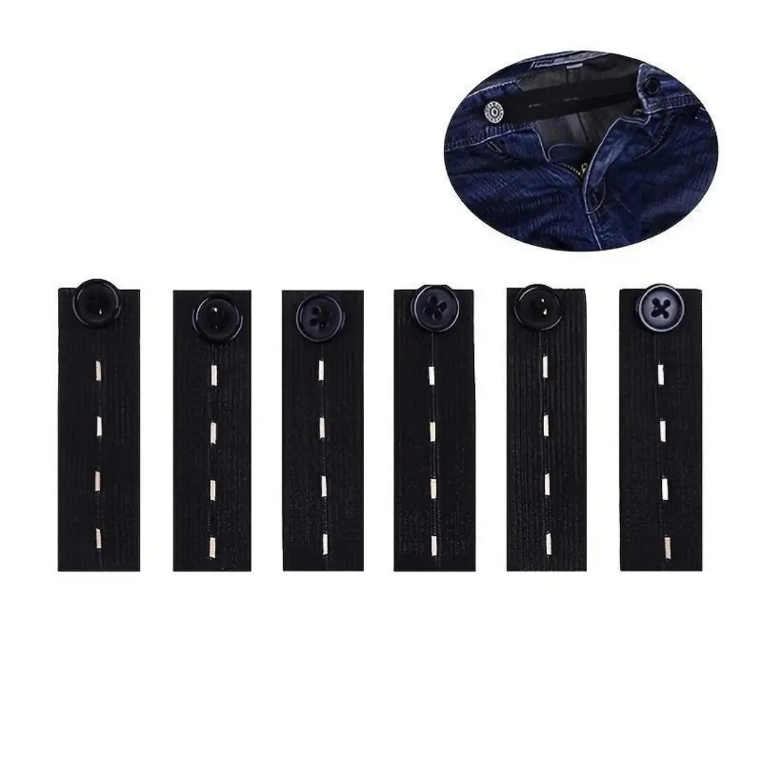 Elastic Button Extenders for Men and Women, Waist Extenders Adjustable for Pants, Trousers, Dress and Jeans, 5-Pack (Black)