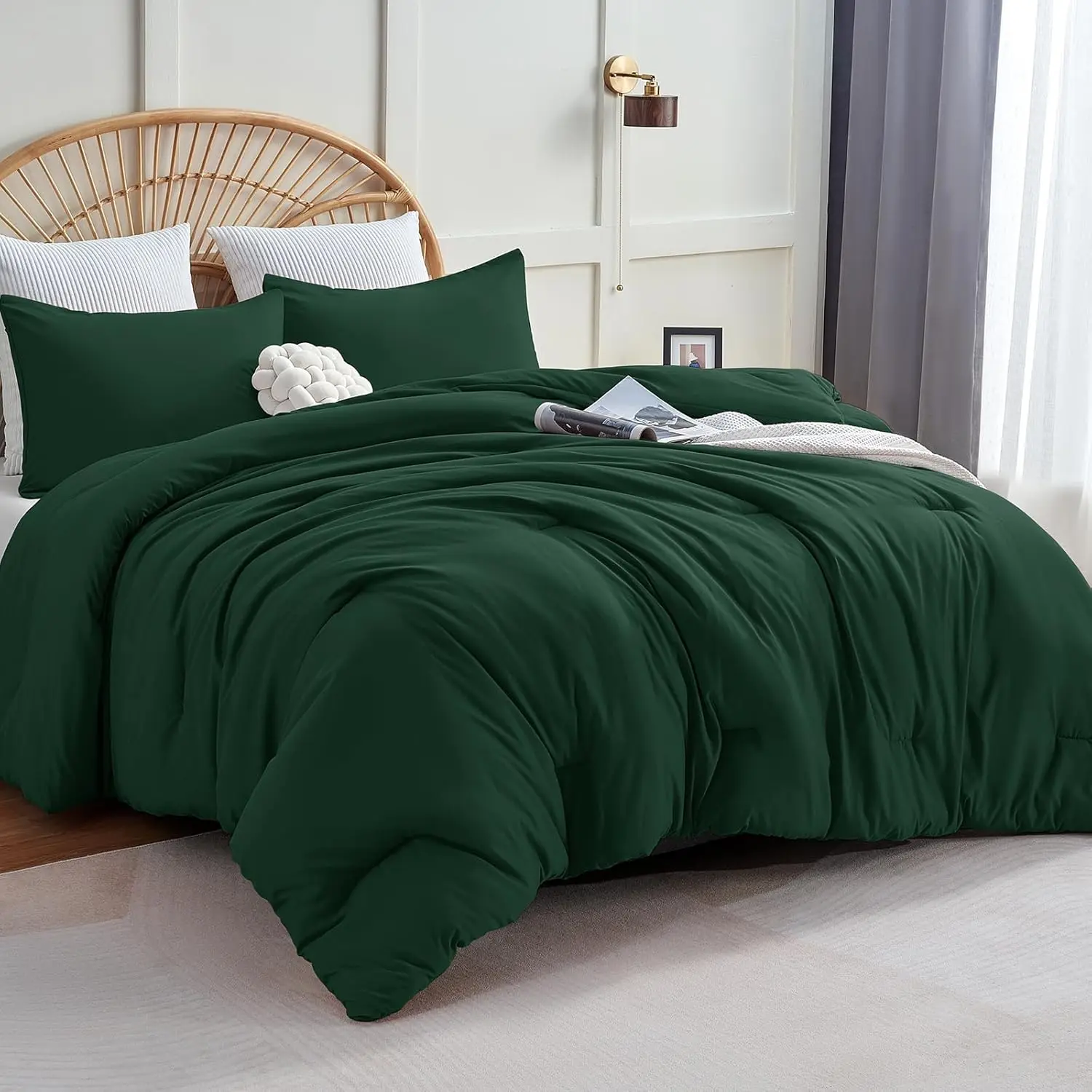 Dark Emerald Green Comforter Twin/Twin XL Size, 2 Twin Extra Quilted Sets, with Down Alternative Comforter and 1 Pillowcase for