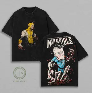 Mohawk Mark/ Mark Grayson Invincible Anime Double Printed Vintage Washed Tee Unisex Oversize Heavyweight Cotton T-shirt for Anime Fans, Streetwear Outfits for Invincible Fans, Summer Outfits Gift
