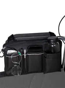 Wheelchair Side Bag, Double-Sided Armrest Pouch with Cup Hold and Reflective Strip, for Most Wheelchairs, Walkers or Rollators(Only Bag)