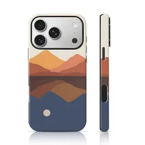 Minimalist Mountain Lake Landscape Phone Case for iPhone 17 Pro Max/16 Pro Max /15Pro Max 15/14/13/12 & Samsung S25 Ultra All Models, Double-Layer TPU Shockproof Protective Cover