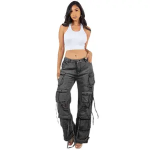 SEXY CARGO STYLE DENIM PANTS Cotton Fabric