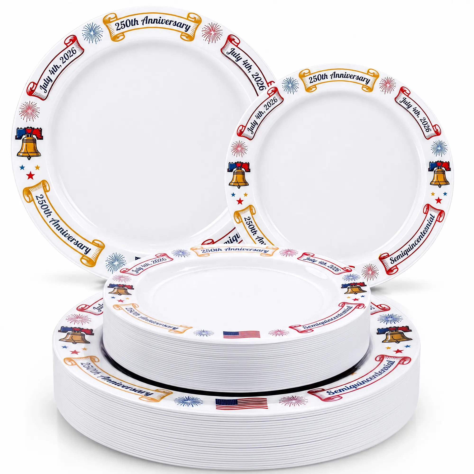 32 PCS 4th of july plates 16pcs 10.25" Dinner Plates & 16pcs 7.5" Dessert Plates for Independence Day & Flag Day