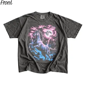 Men's Short-Sleeve Round Neck Vintage Wild Horse Graphic Tshirt - Menswear Casual Streetwear Top, Renaissance Faire Merch, Grunge Bookish Retro Mustang Shirt, Gift for Fantasy Enthusiasts