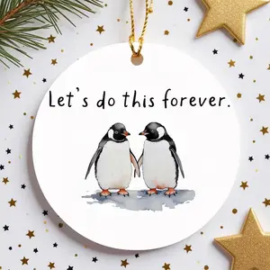 Ceramic Penguin Couple Ornament,Do This Forever,Romantic Wedding Anniversary Christmas