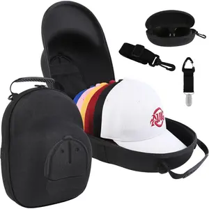 Hat Travel Case, Hard Hat Carrier Organizer with Clip & Glasses Storage, Holds 6 Baseball Caps for Home/Travel - Black