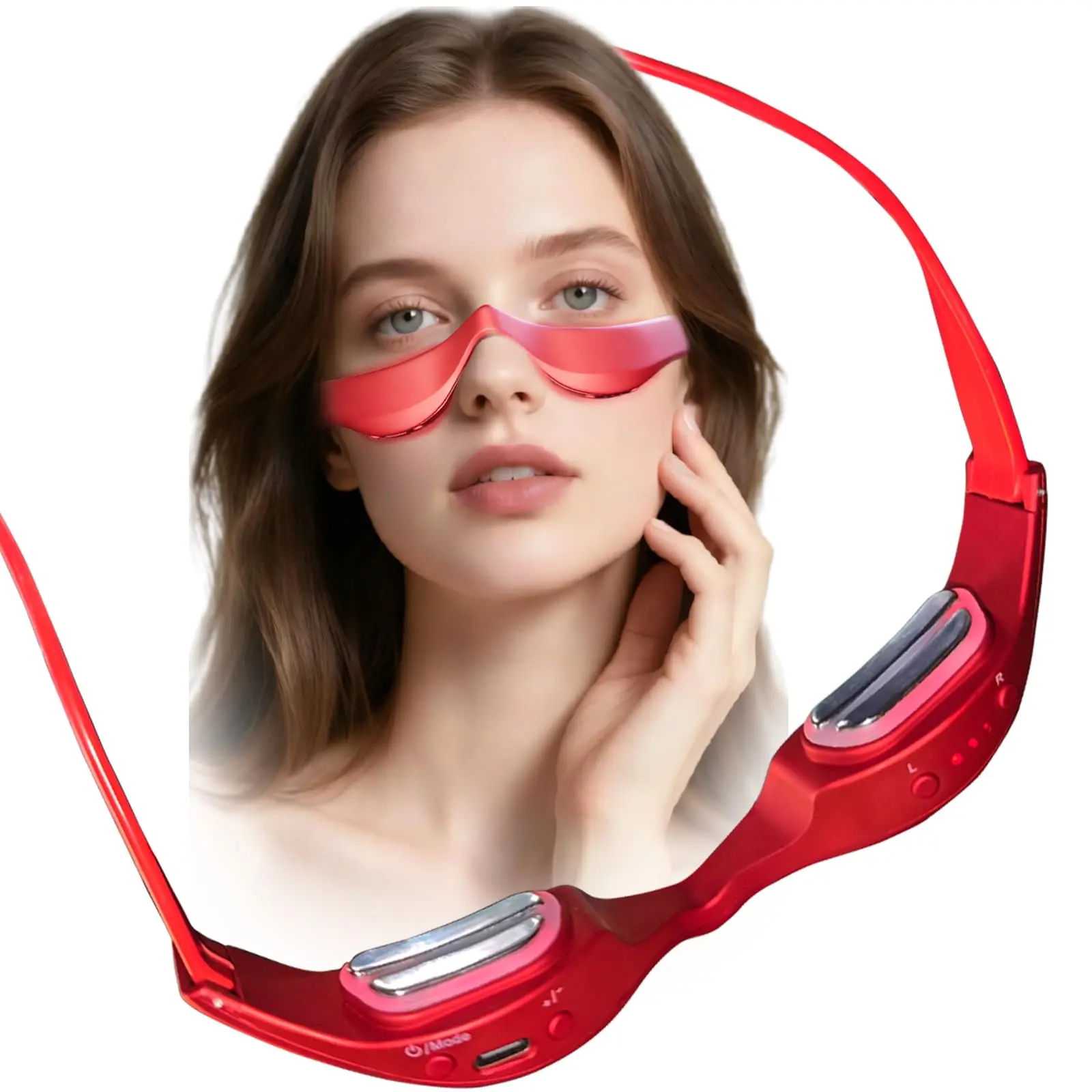 Under Eye Red Light Therapy Massager, Red Light Therapy Eye lift Device with Microcurrent, Under Eyes Glasses Treatment Eye Bags Dark Circles Puffiness Wrinkles Fine Lines