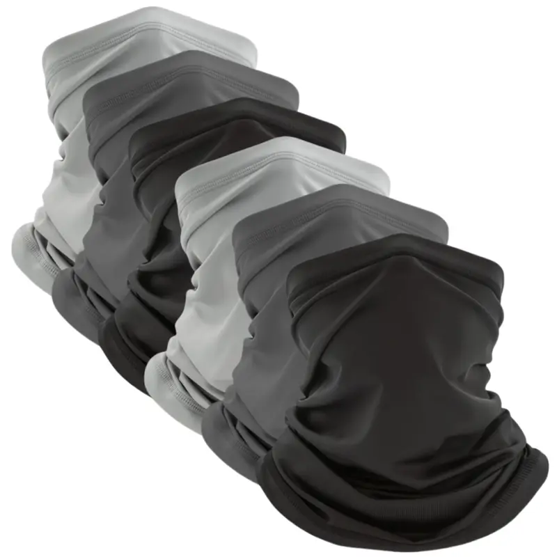 Unisex Male 6PCS Nylon Outdoor Face Masks Set - Cooling Breathable Sunscreen UV Protection Neck Gaiter for Beach, Yoga, Biking, 14-Way Multi-Functional Tube Headwear (Balaclava, Headband, Headwrap) - Black/Gray/White, Adults