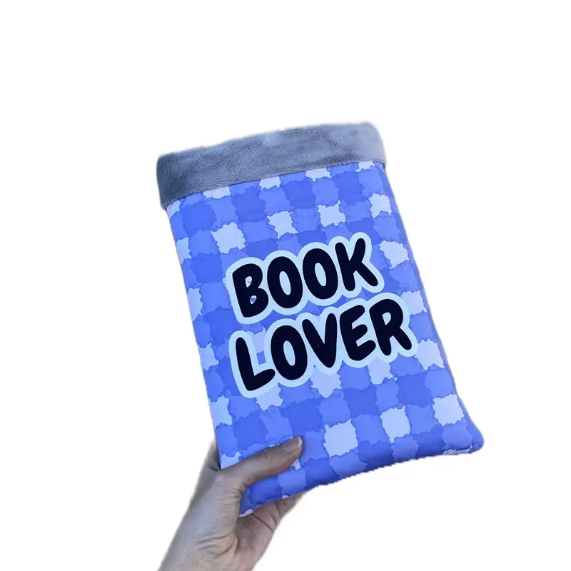 Book Lover Nutritional Value Book Sleeve BookTok Inspired Reading Accessory in Blue Checkered Design