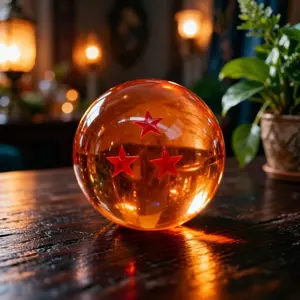 Set of 7 orange crystal spheres with red stars-complete collection in the gift box 7.6㎝.