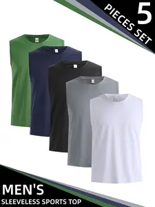 5-Pack Men's Premium Sleeveless Gym Shirts, Moisture Wicking & Quick Dry Muscle Shirts, Ultra Soft Breathable Activewear for Athletic Running
