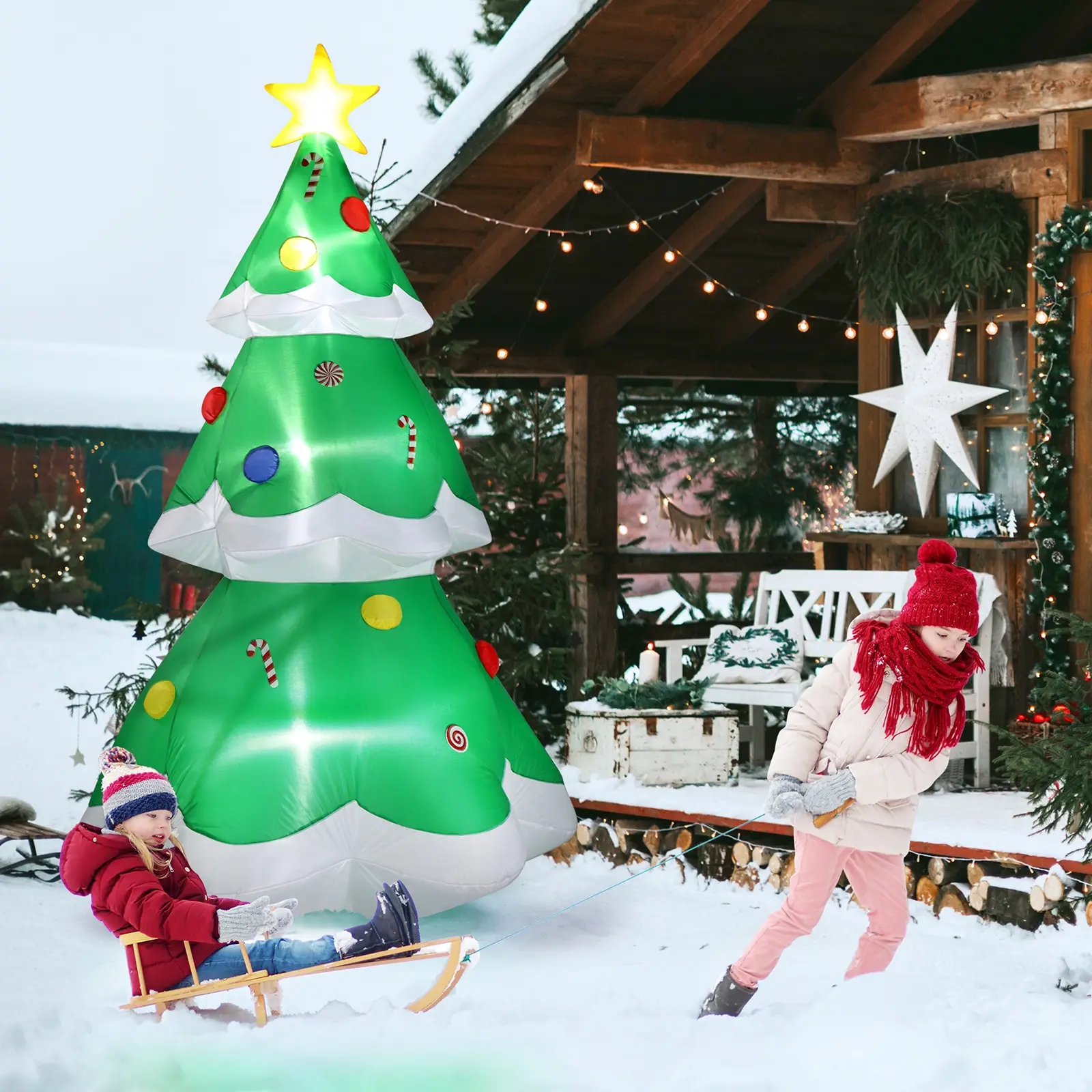6.9FT/2.1M Giant Glowing Inflatable Christmas Tree with Built-in LED Lights, Weatherproof Outdoor Indoor Holiday Decoration for Yard, Garden, and Party Displays