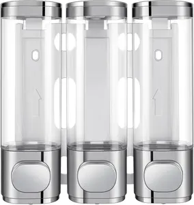 Multi-Use 3-in-1 wall-mounted bathroom shower pump dispenser and organizer, with waterproof label, suitable for shampoo, conditioner, body lotion, shower gel, bathroom, kitchen, hotel Reusable Hand Soap Dispenser Euro Series Trio Soap and Shower Dispenser