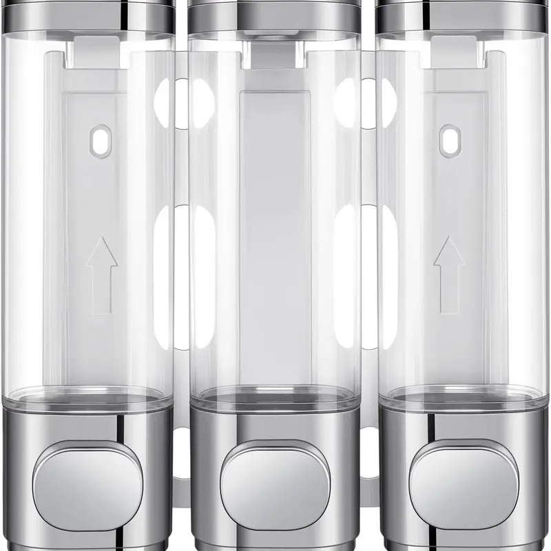 Multi-Use 3-in-1 wall-mounted bathroom shower pump dispenser and organizer, with waterproof label, suitable for shampoo, conditioner, body lotion, shower gel, bathroom, kitchen, hotel Reusable Hand Soap Dispenser Euro Series Trio Soap and Shower Dispenser
