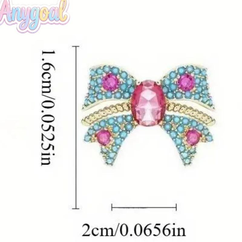 Anygoal Vintage Minimalist Bow Stud Earrings for Women,Gold Tone with Blue Pink Rhinestone Inlay, Hypoallergenic Dainty Ear Jewelry, Lightweight Elegant All-Match Accessories for Daily Wear,Birthday,Holiday Gifting  Perfect Gift for Girlfriend summervibes