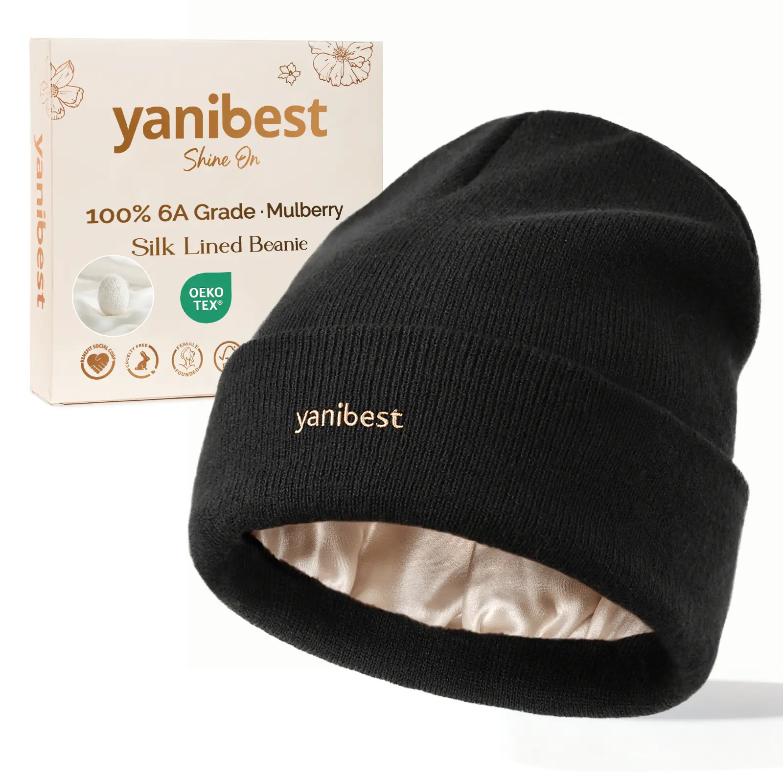 YANIBEST Unisex Mulberry Silk Lined Beanie, Slouchy Knitted Winter Hat, Warm Frizz-Free Acrylic Skullcap, 1 Size Fits All, One Size Fits All, Elegant Design