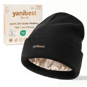 YANIBEST Mulberry Silk Lined Beanie, Winter Hats for Women Men Unisex, Soft Warm Knitted Slouchy Skull Cap